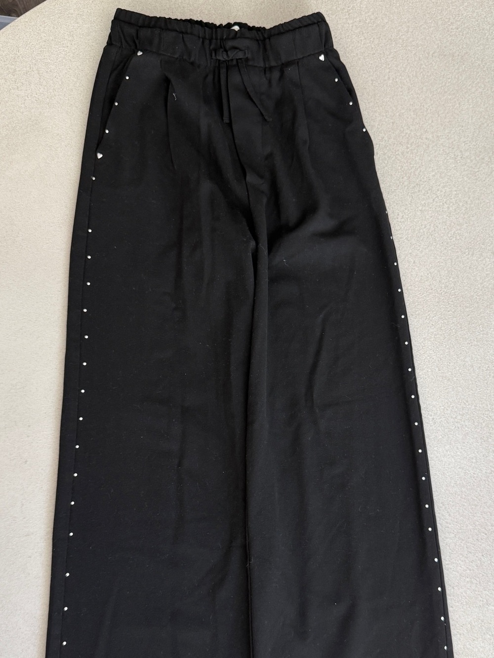 Zara Black Wide-Leg Joggers with Silver Stud Trim